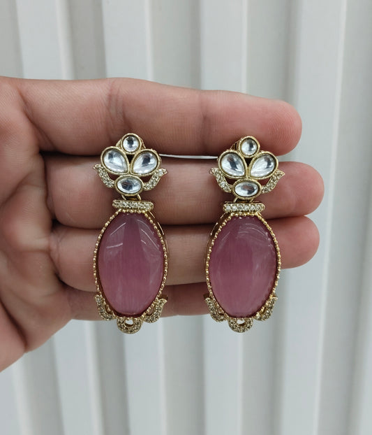 Pink Moissanite Kundan Bollywood Indian Jombi Earrings