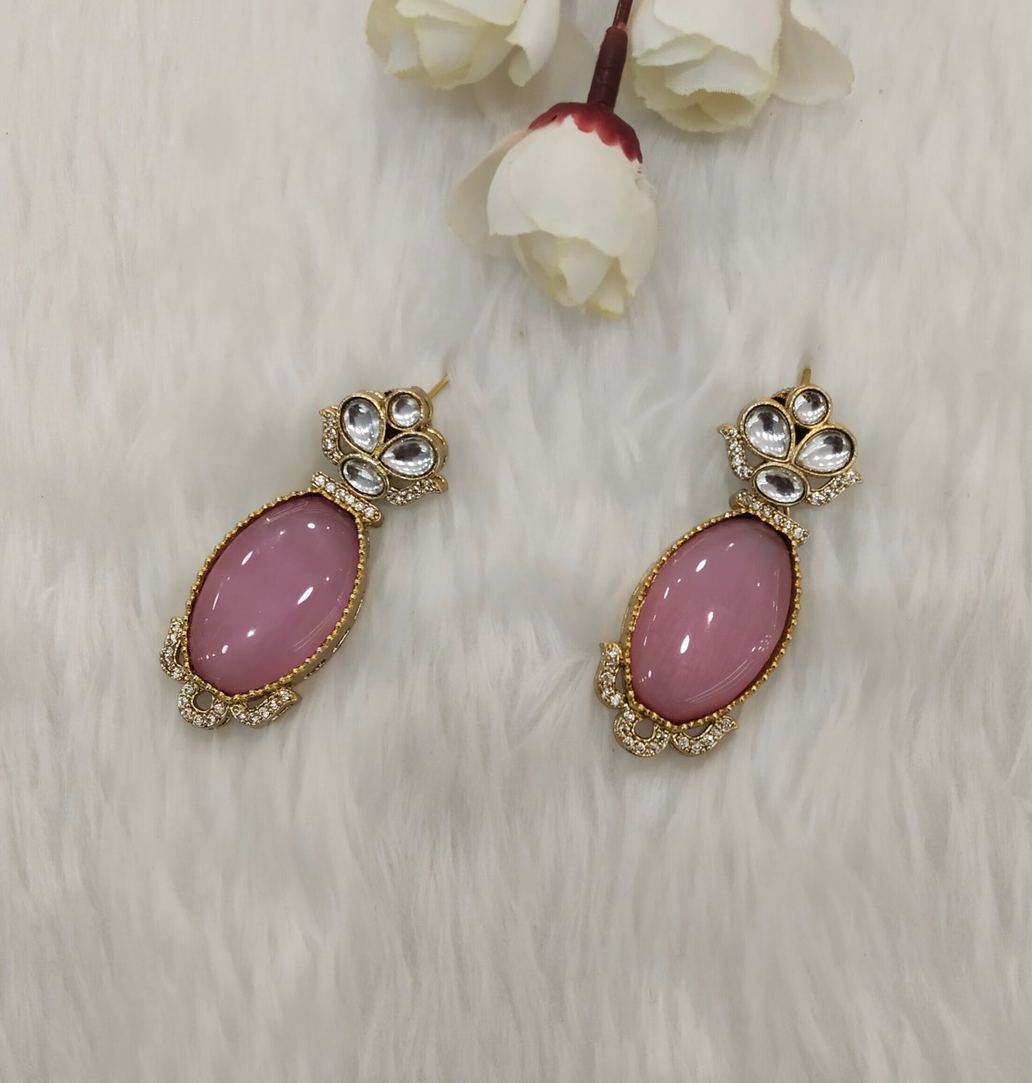 Pink Moissanite Kundan Bollywood Indian Jombi Earrings