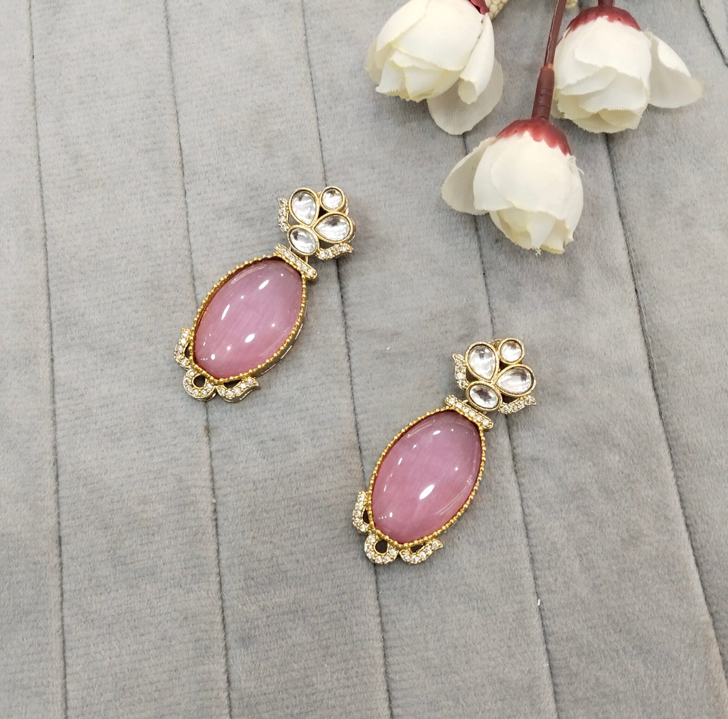 Pink Moissanite Kundan Bollywood Indian Jombi Earrings