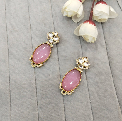 Pink Moissanite Kundan Bollywood Indian Jombi Earrings