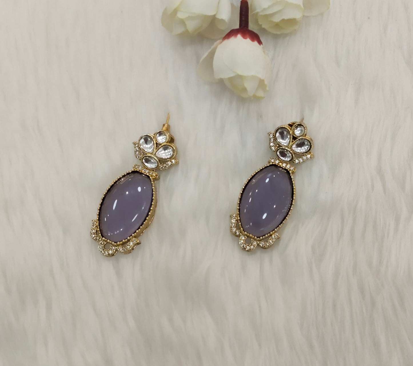 Purple Moissanite Kundan Bollywood Indian Jombi Earrings