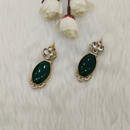 Green Moissanite Kundan Bollywood Indian Jombi Earrings