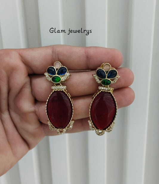 Multi Color Moissanite Kundan Bollywood Indian Jombi Earrings