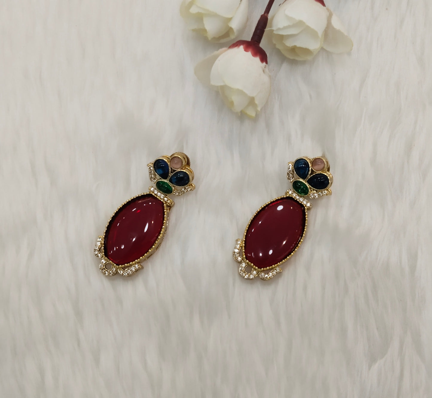 Multi Color Moissanite Kundan Bollywood Indian Jombi Earrings