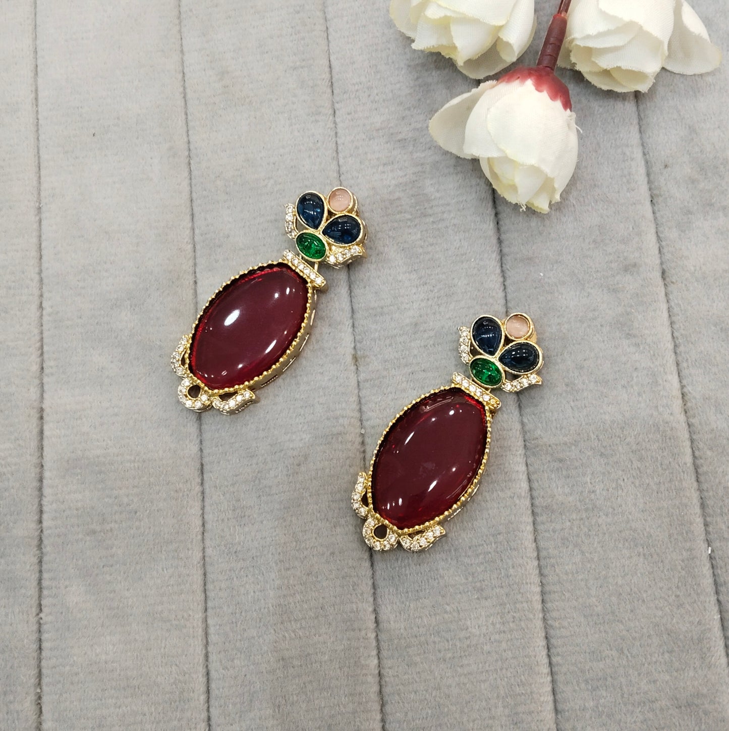 Multi Color Moissanite Kundan Bollywood Indian Jombi Earrings