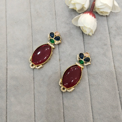Multi Color Moissanite Kundan Bollywood Indian Jombi Earrings