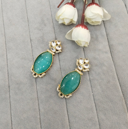 Sea Green Moissanite Kundan Bollywood Indian Jombi Earrings