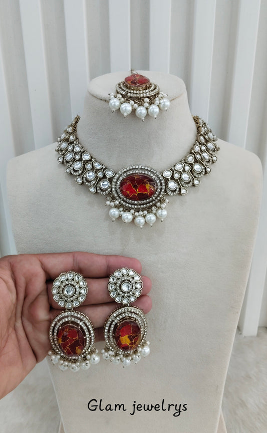 Maroon Antique Gold Kundan Necklace Indian Jewellery Wanted Set