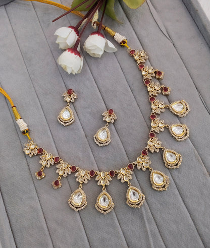 Ruby Gold Moissanite Kundan Necklace Indian Jewellery Szunki Set