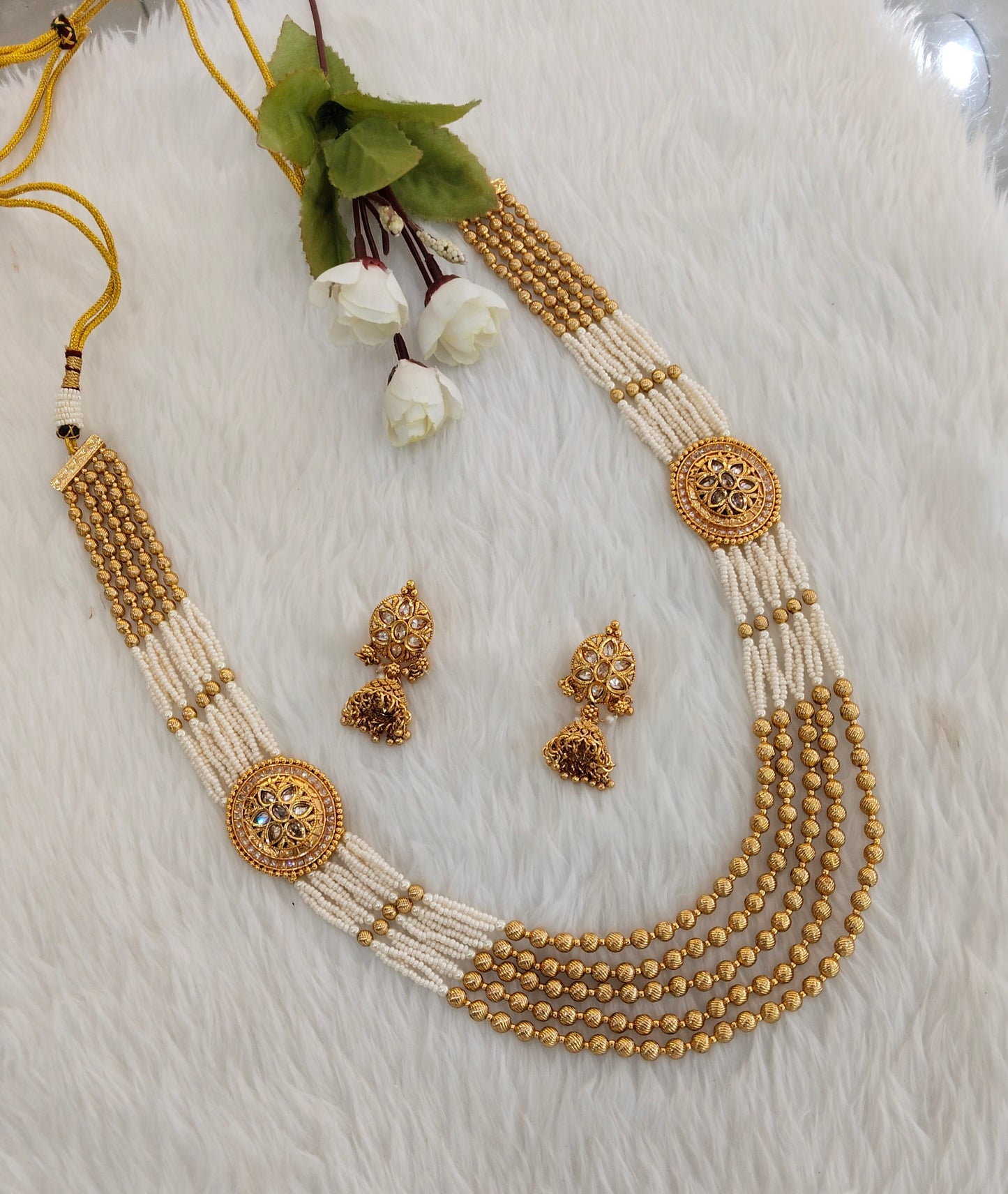 Gold Polki Long Layered Necklace Indian Jewellery Udham Set