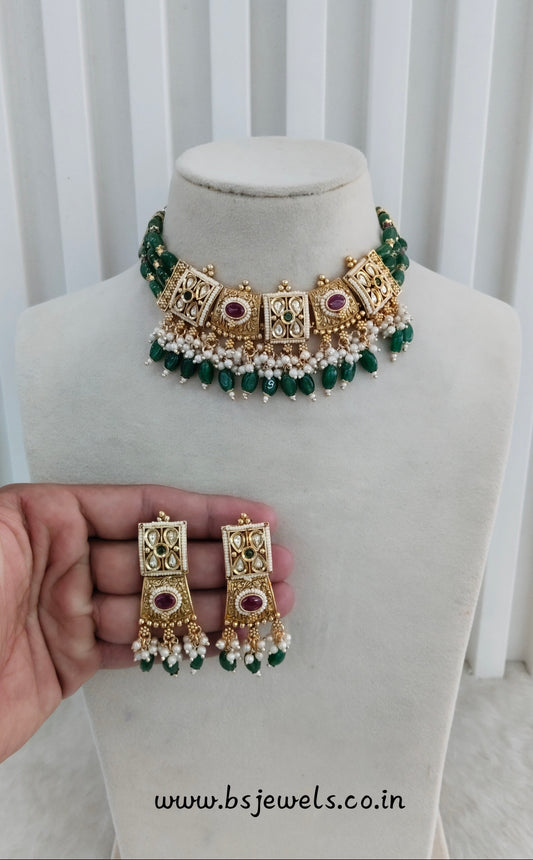 Ruby Green Gold Polki Necklace Indian Jewellery Udham Set