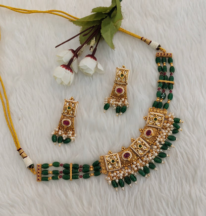 Ruby Green Gold Polki Necklace Indian Jewellery Udham Set