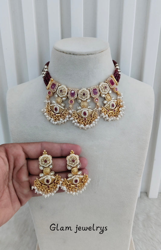 Ruby Gold Polki Necklace Indian Jewellery Udham Set