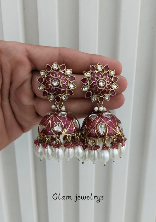 Purple Antique Gold jhumka Bollywood Indian Shota Earrings