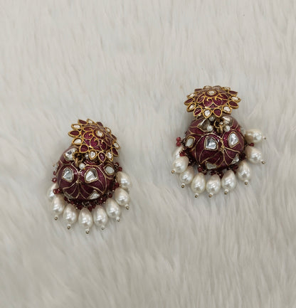 Purple Antique Gold jhumka Bollywood Indian Shota Earrings