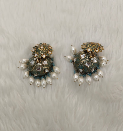Sea Green Antique Gold jhumka Bollywood Indian Shota Earrings