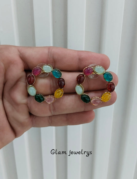 Multi Color Antique Gold Stud Bollywood Indian Shota Earrings