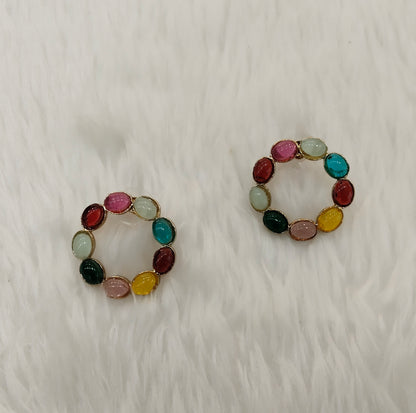 Multi Color Antique Gold Stud Bollywood Indian Shota Earrings