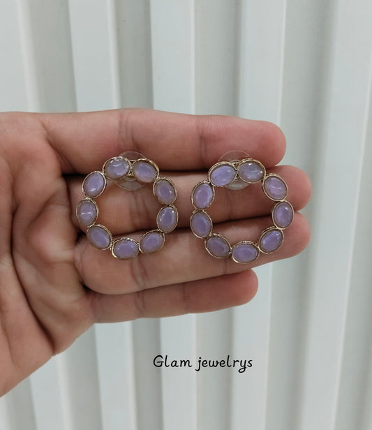 Lavender Antique Gold Stud Bollywood Indian Shota Earrings