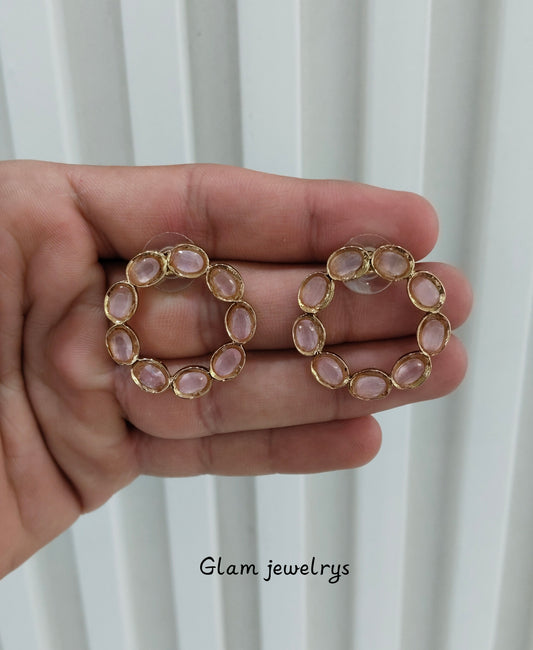 Pink Antique Gold Stud Bollywood Indian Shota Earrings