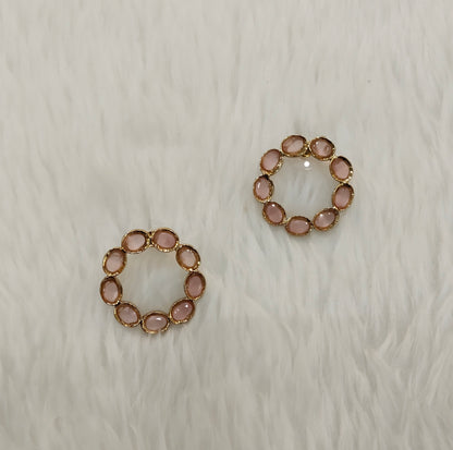 Pink Antique Gold Stud Bollywood Indian Shota Earrings