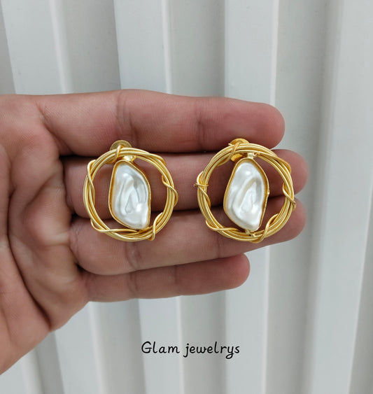 White Gold Mother Of Pearl Bollywood Indian Bhullar Earrings