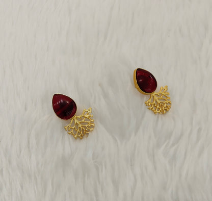 Maroon Gold Mother Of Pearl Bollywood Indian Bhullar Earrings
