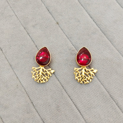 Maroon Gold Mother Of Pearl Bollywood Indian Bhullar Earrings