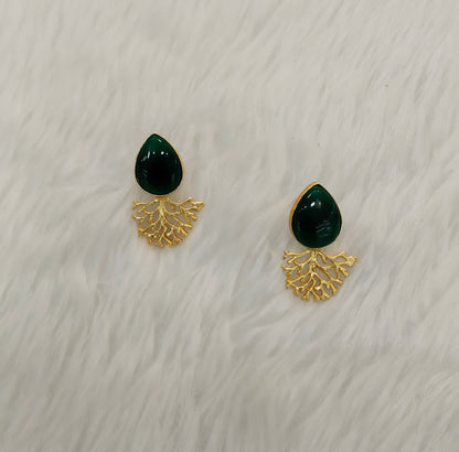 Green Gold Mother Of Pearl Bollywood Indian Bhullar Earrings