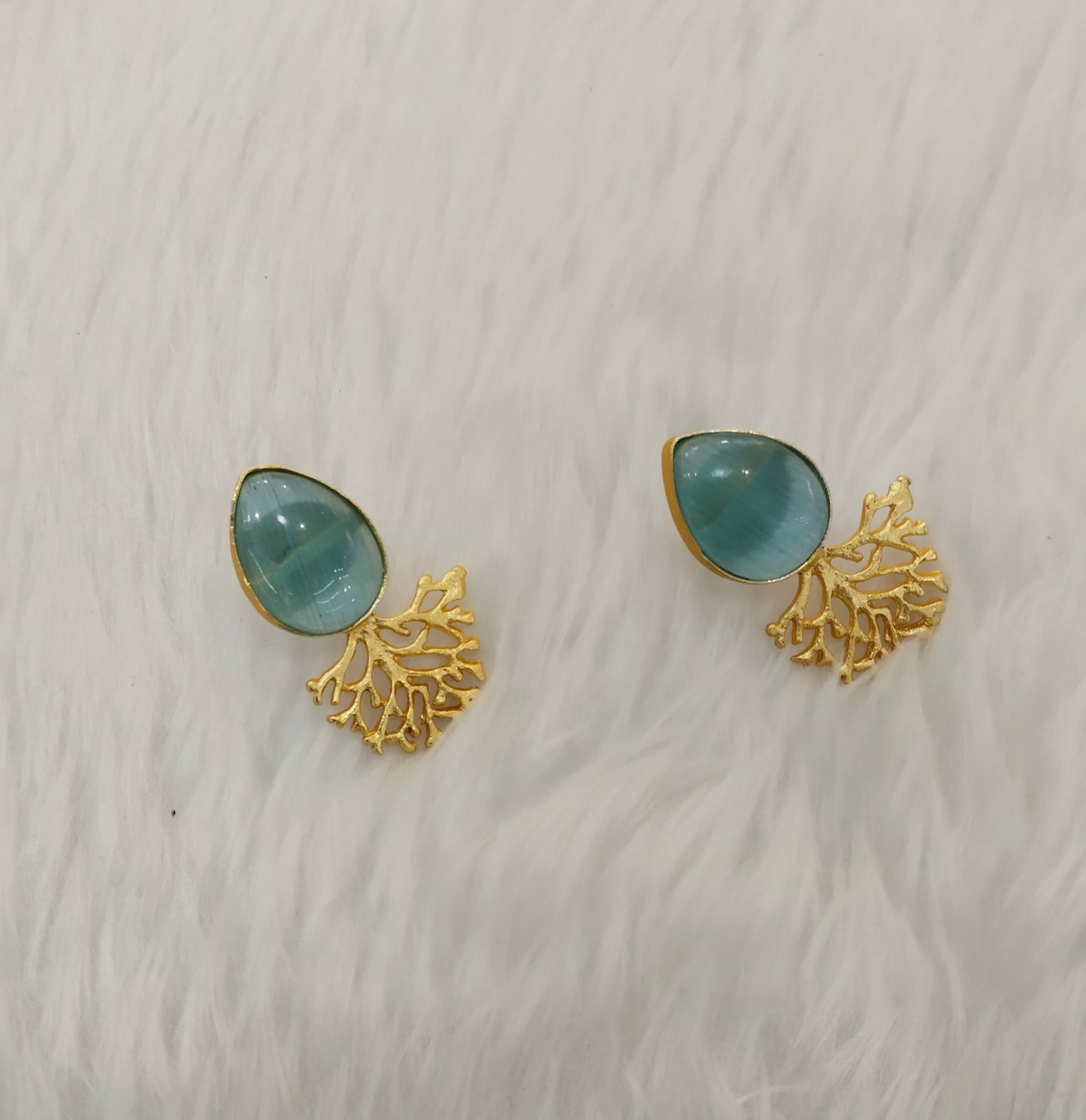 Sky Blue Gold Mother Of Pearl Bollywood Indian Bhullar Earrings