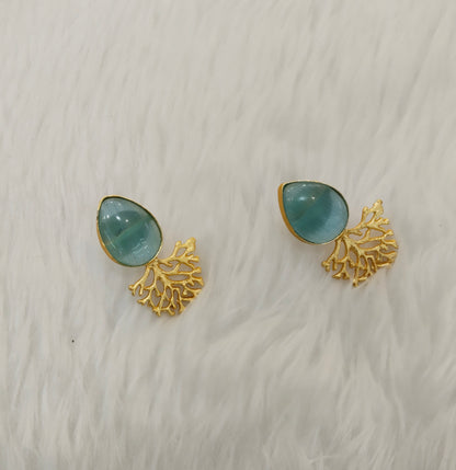 Sky Blue Gold Mother Of Pearl Bollywood Indian Bhullar Earrings