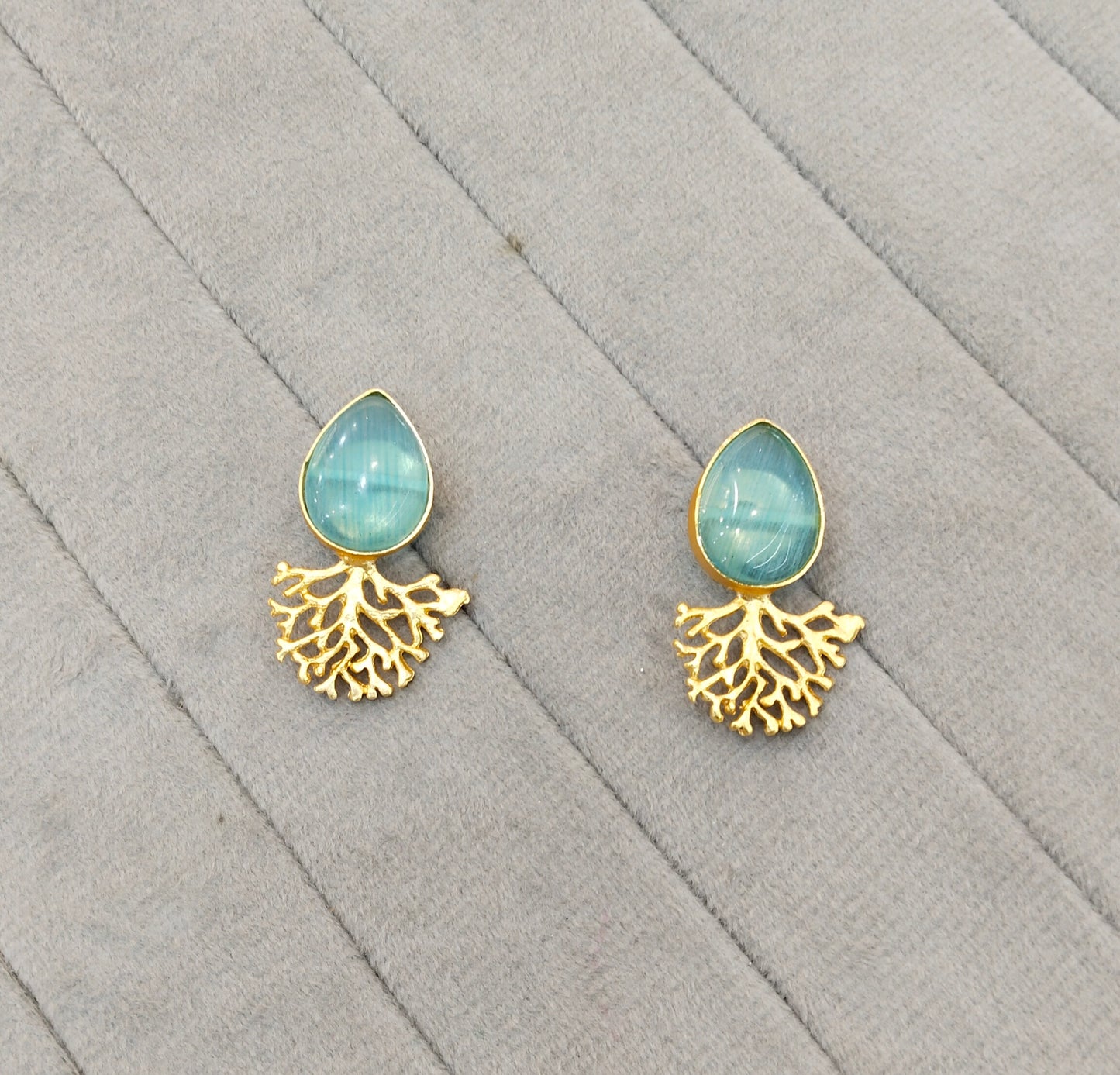 Sky Blue Gold Mother Of Pearl Bollywood Indian Bhullar Earrings