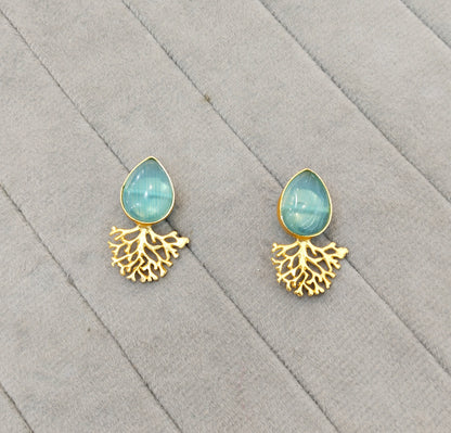 Sky Blue Gold Mother Of Pearl Bollywood Indian Bhullar Earrings