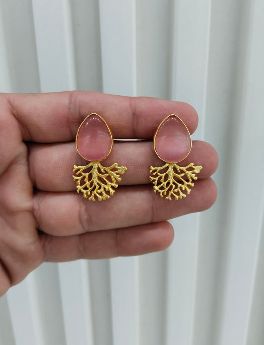 Pink Gold Mother Of Pearl Bollywood Indian Bhullar Earrings