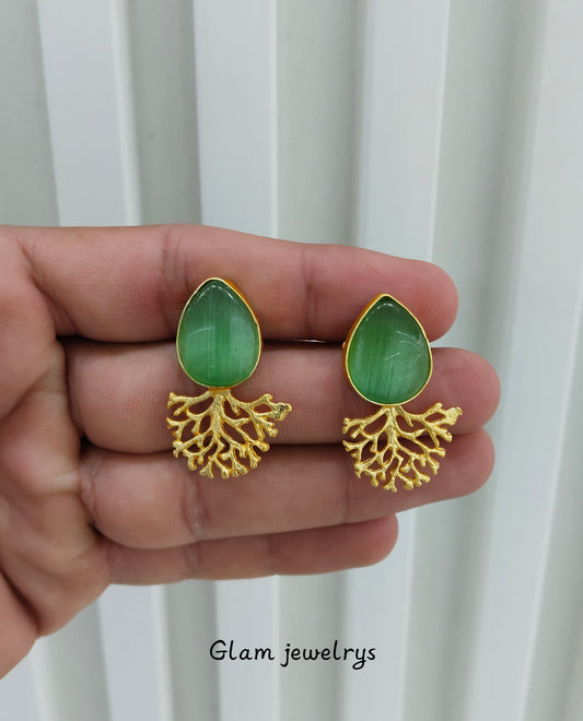 Sage Green Gold Mother Of Pearl Bollywood Indian Bhullar Earrings