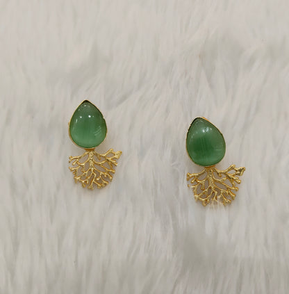 Sage Green Gold Mother Of Pearl Bollywood Indian Bhullar Earrings
