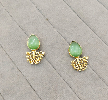 Sage Green Gold Mother Of Pearl Bollywood Indian Bhullar Earrings