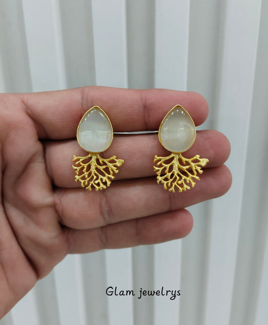 White Gold Mother Of Pearl Bollywood Indian Bhullar Earrings