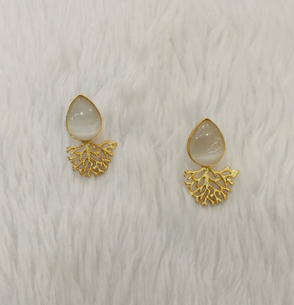 White Gold Mother Of Pearl Bollywood Indian Bhullar Earrings