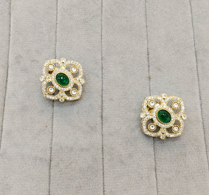 Green Moissanite Kundan Bollywood Indian Dhillon Earrings