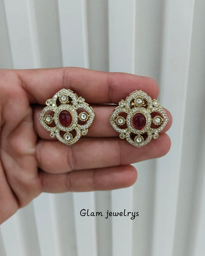 Ruby Moissanite Kundan Bollywood Indian Dhillon Earrings
