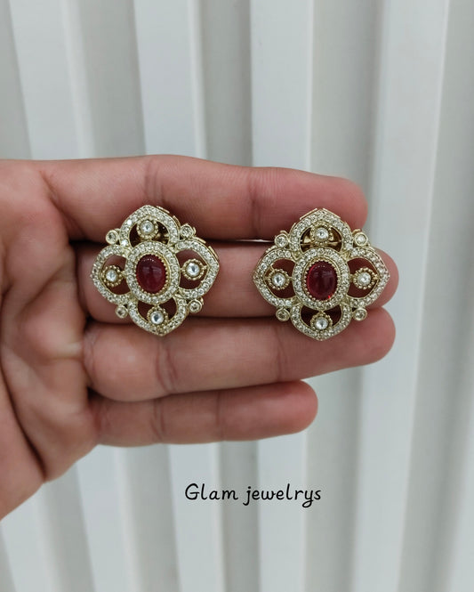 Ruby Moissanite Kundan Bollywood Indian Dhillon Earrings