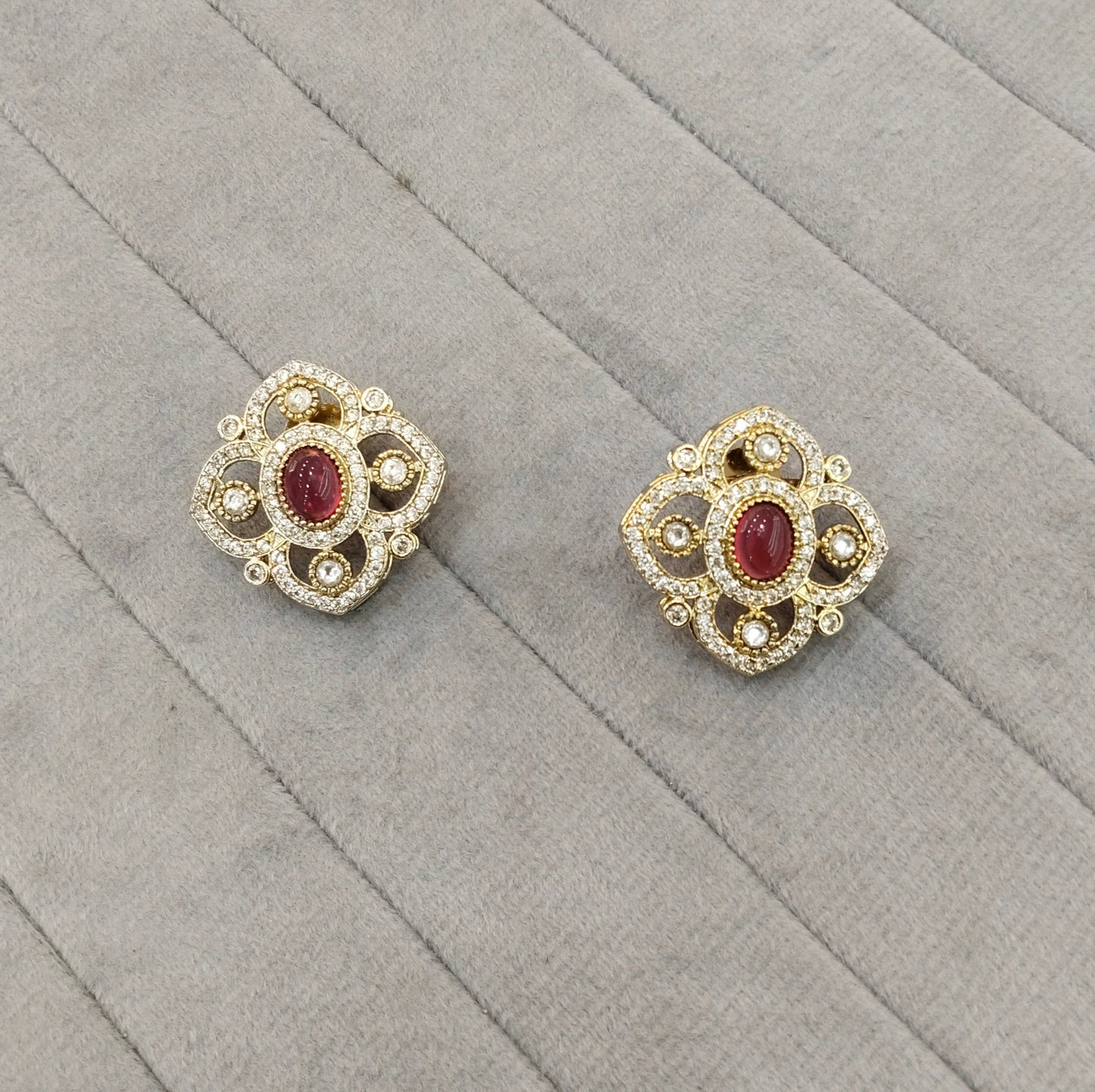 Ruby Moissanite Kundan Bollywood Indian Dhillon Earrings