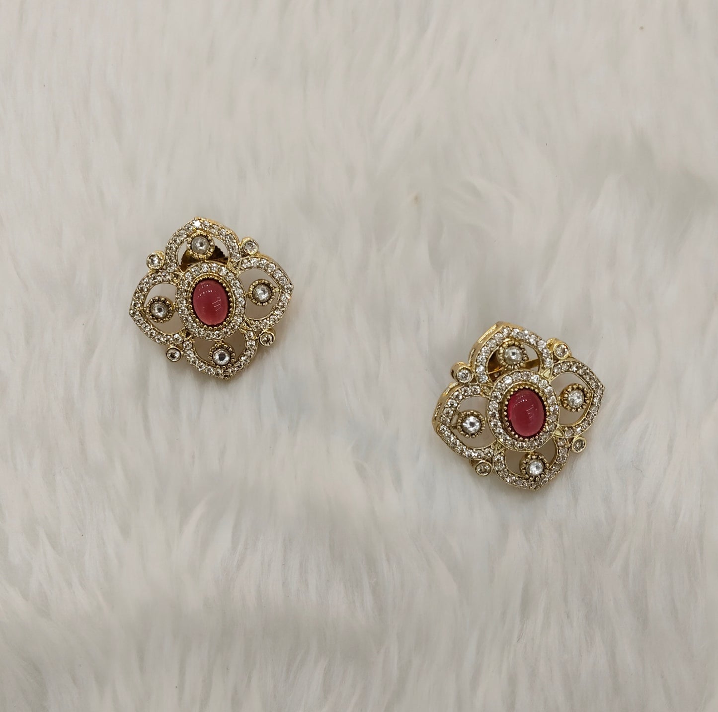 Ruby Moissanite Kundan Bollywood Indian Dhillon Earrings
