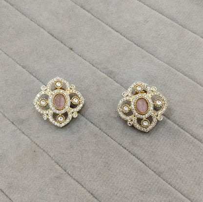 Pink Moissanite Kundan Bollywood Indian Dhillon Earrings