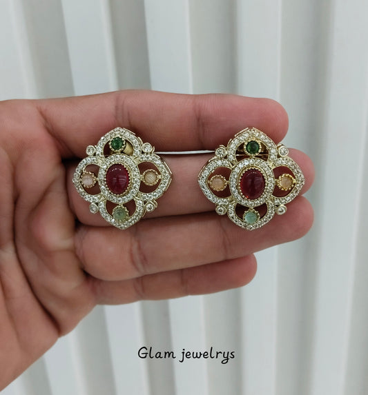 Multi Color Moissanite Kundan Bollywood Indian Dhillon Earrings