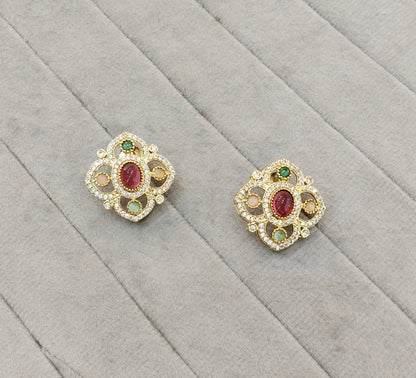 Multi Color Moissanite Kundan Bollywood Indian Dhillon Earrings