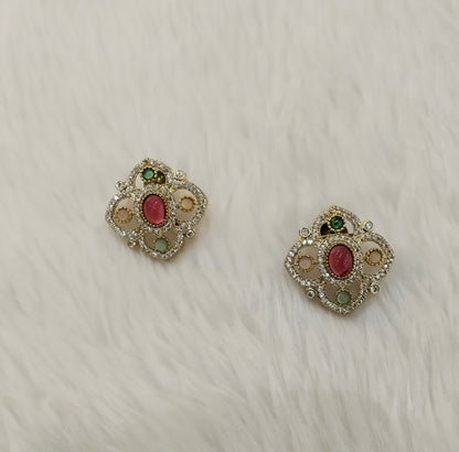 Multi Color Moissanite Kundan Bollywood Indian Dhillon Earrings