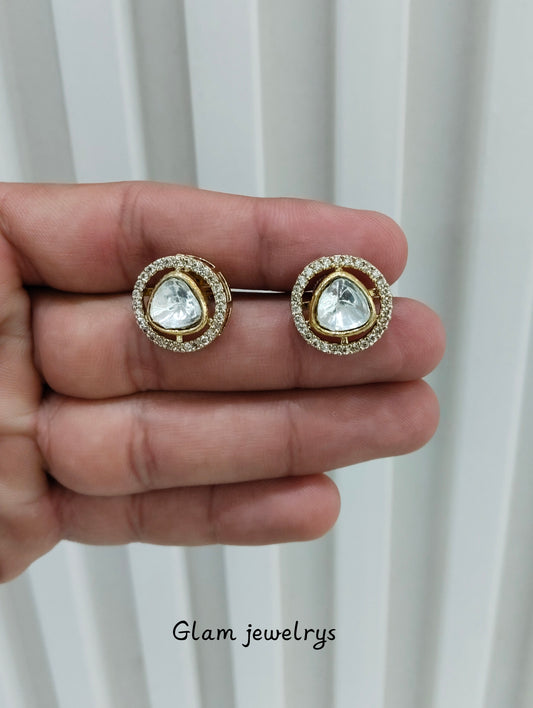 Gold Moissanite Kundan Bollywood Indian Dhillon Earrings