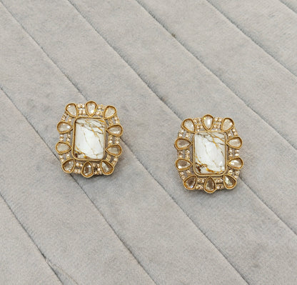 White Antique Gold Bollywood Indian Jandu Earrings